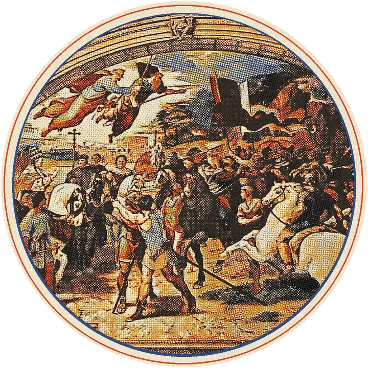 El encuentro de León Magno y Atila, fresco de Rafael impreso en tintas