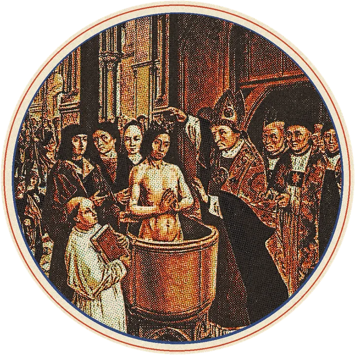 El bautismo de Clodoveo, pintura del Maestro de Saint Gilles impresa en tintas
