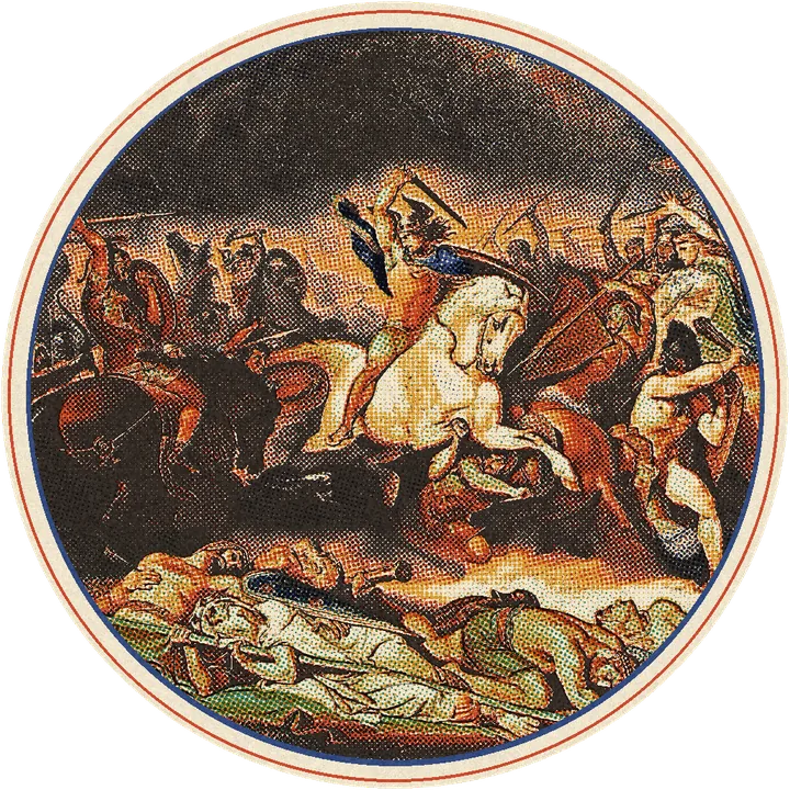 Guerreros germanos en la batalla de Teutoburgo, cuadro de Lindenschmit impreso en tintas